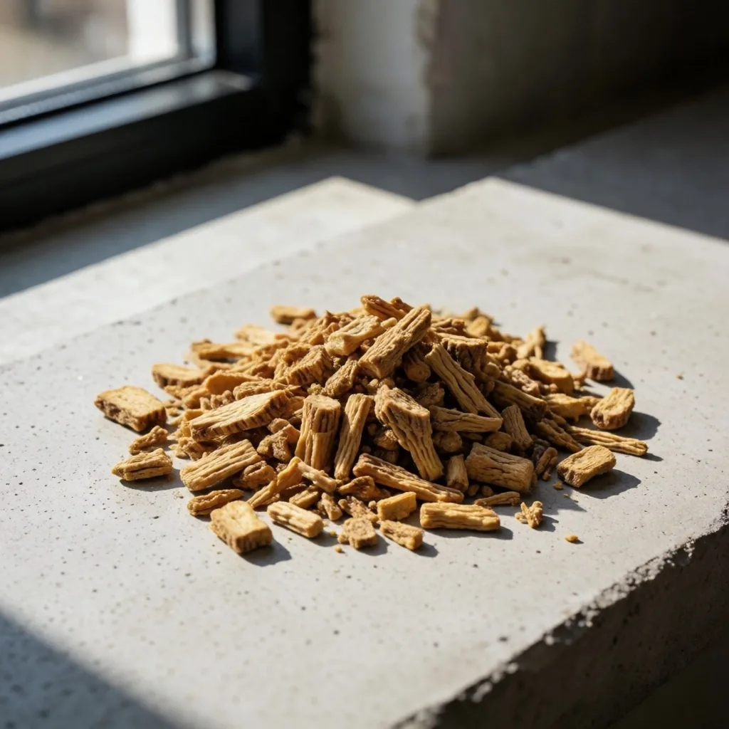 Dried rhodiola rosea root on a pale cement surface
