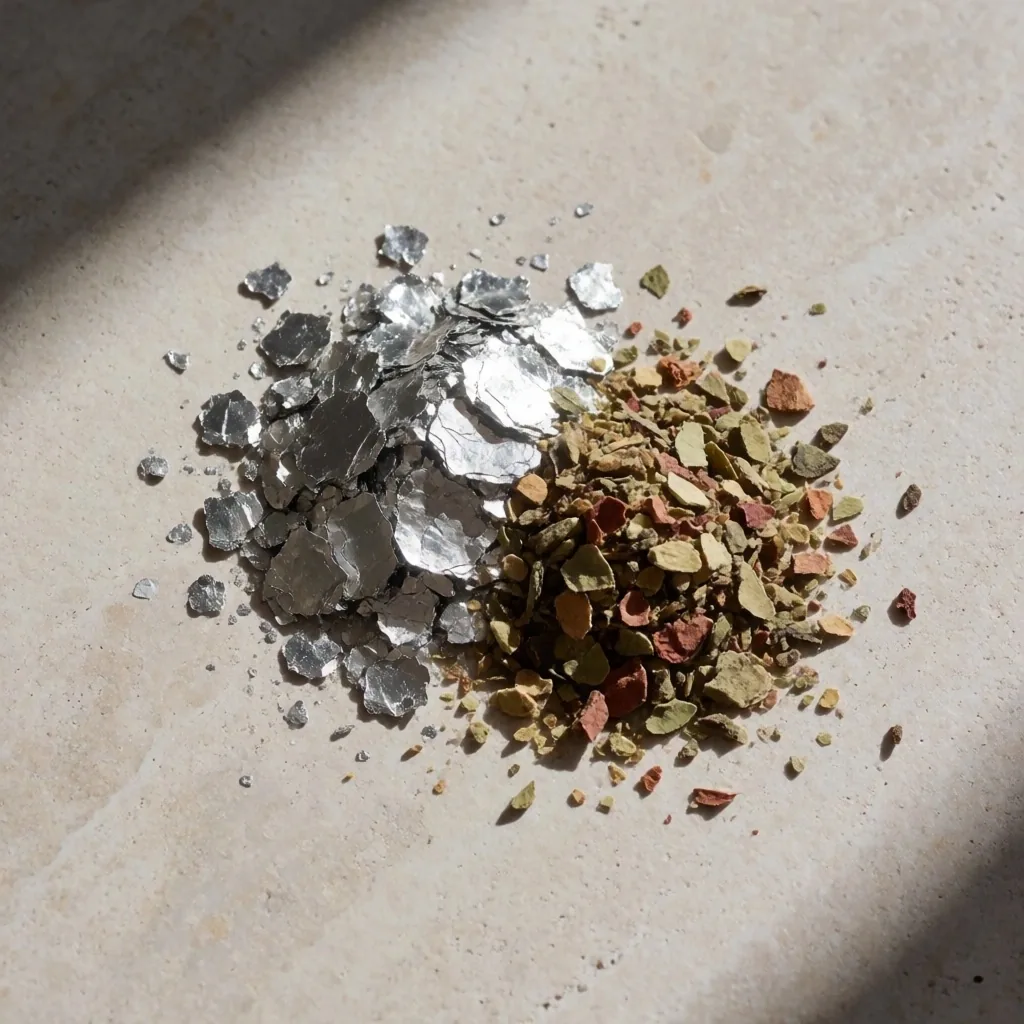 Dried ginseng roots on a pale concrete studio surface